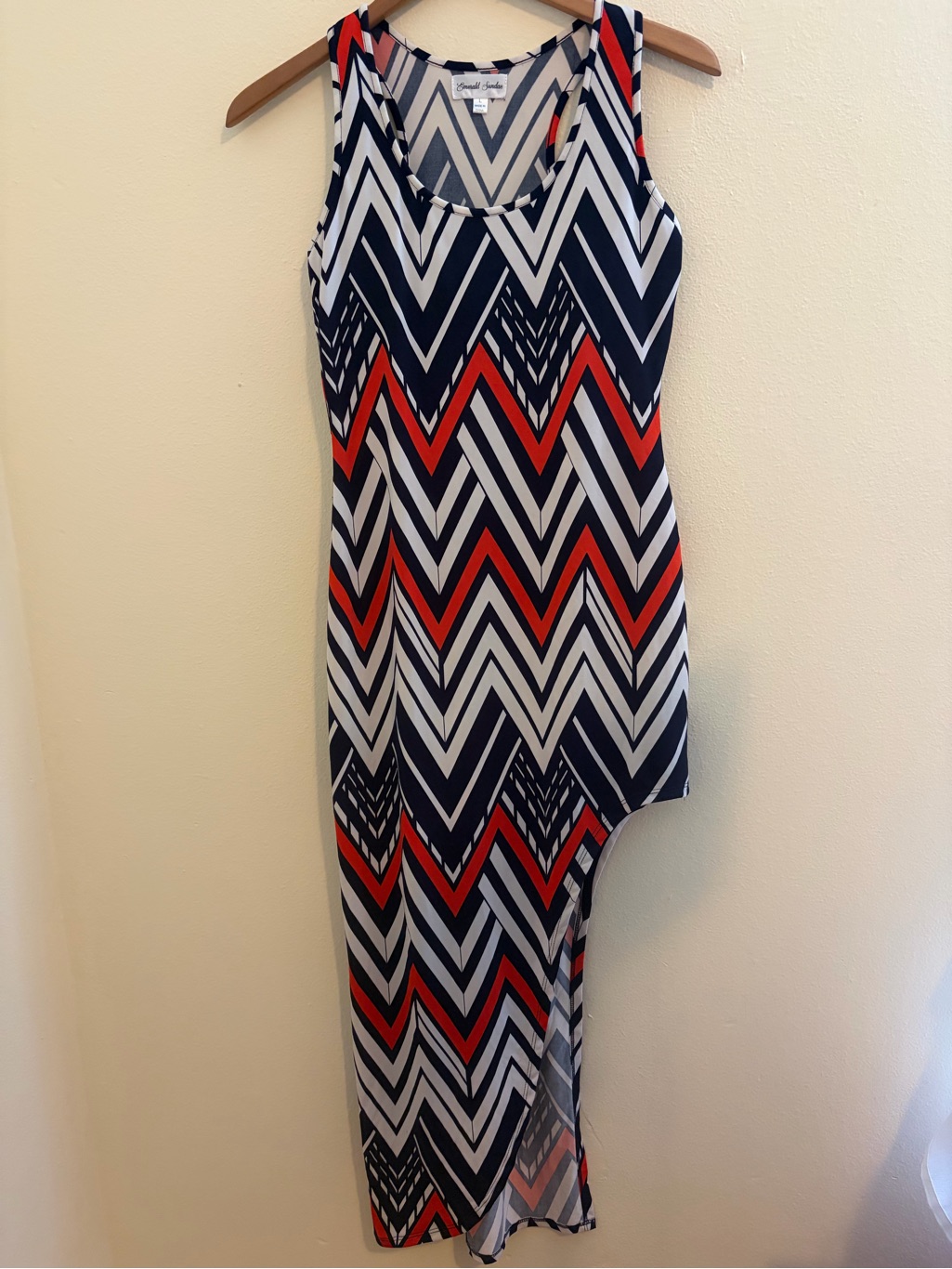 Emerald Sundae Chevron High Low Dress Navy Orange White Sleeveless Large